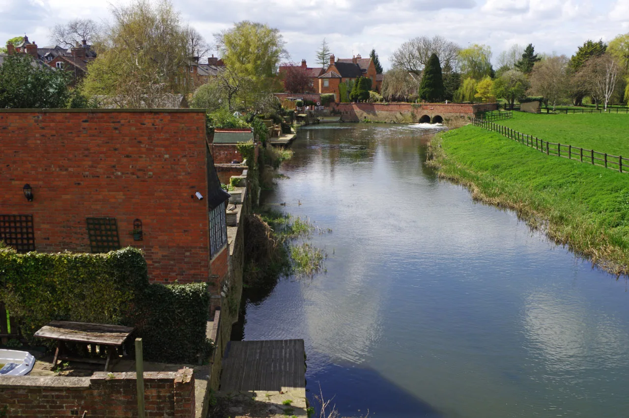 The Great Ouse at Newport Pagnell. The town's fireworks display is staged on Riverside Meadow, beside this stretch of river