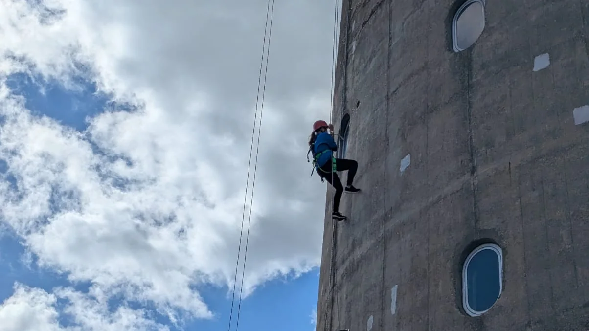An abseiler on the side of the Northampton Lift Tower on Saturday 5 September 2026, in one of the photographs Cllr Wing Tsang sent to MK Daily.